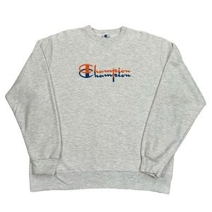 Vintage 90s Champion Gray Orange & Teal Double Script Logo Sweatshirt Size 2XL